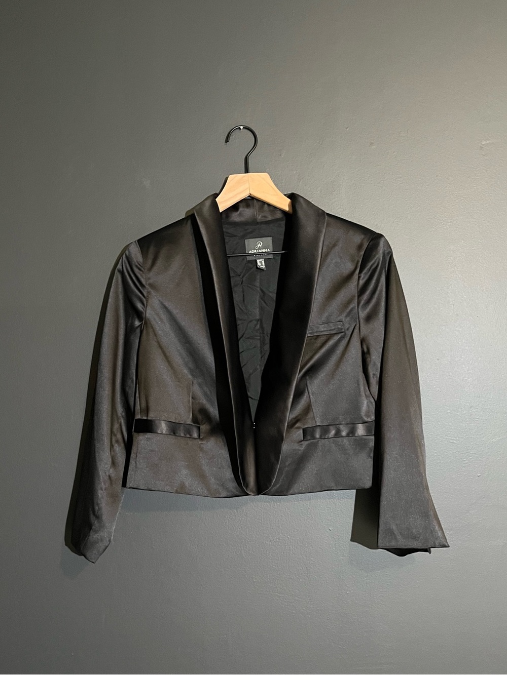 Adrianna Papell Cropped Satin Tuxedo Blazer Formal Evening Jacket - Size 8
